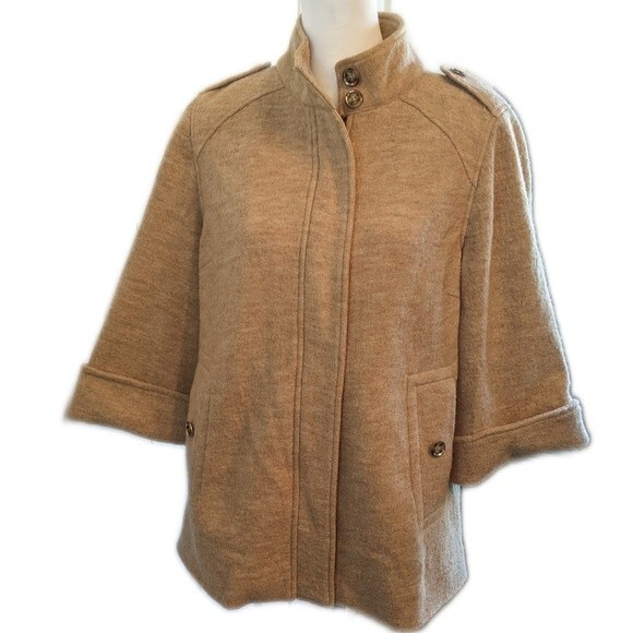 Chico's camel/gold/beige boiled wool zip up jacket, 3/4 bracelet sleeves M - Picture 1 of 10